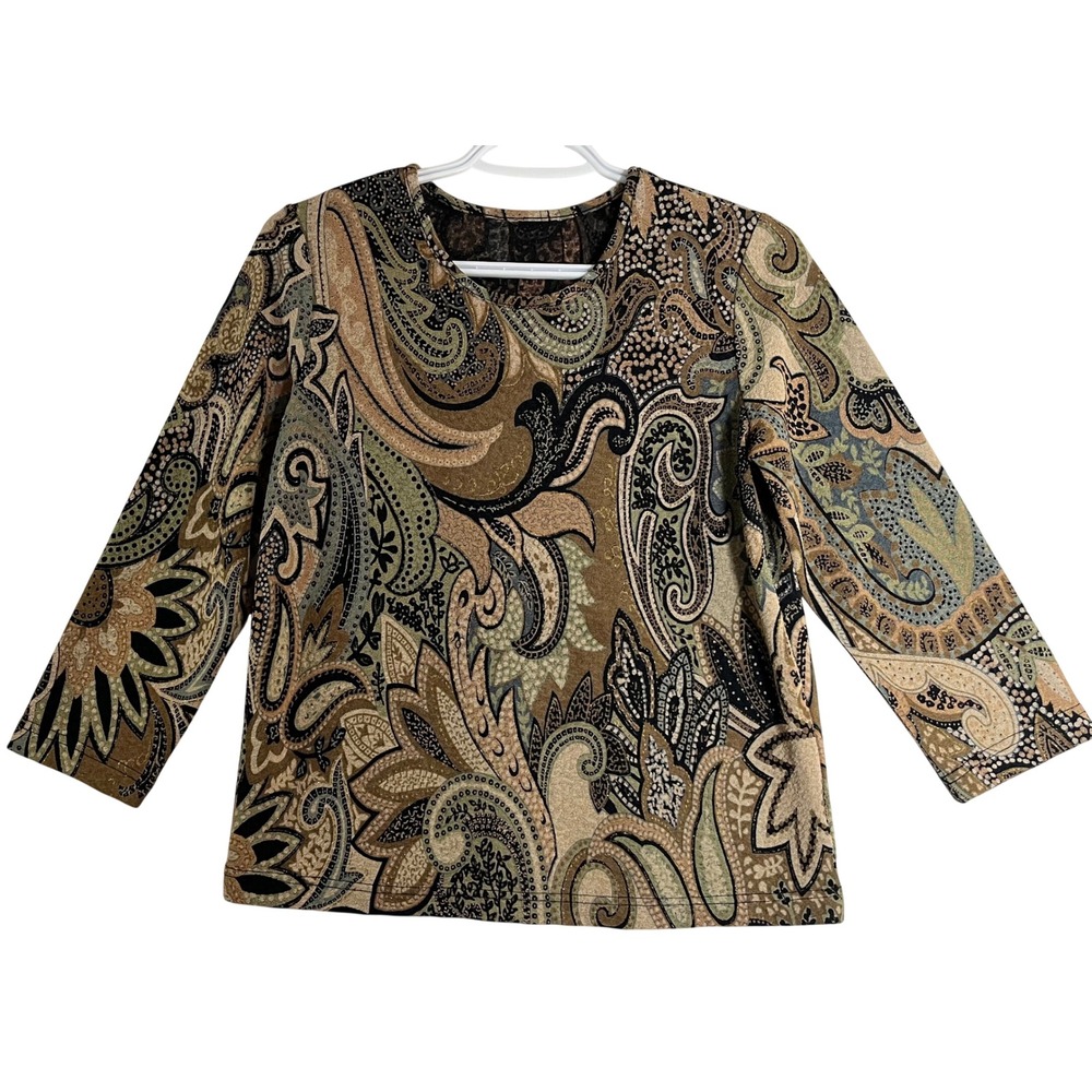 Vintage Earthy Paisley Tapestry Knit Top | Boho Artsy